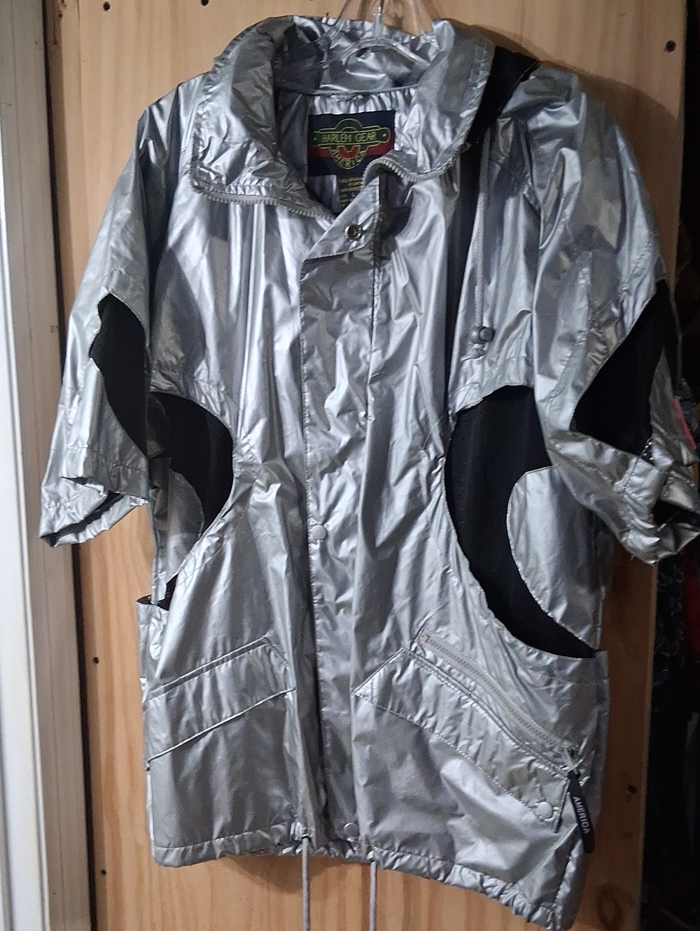 Silver Reflective Windbreaker Jacket with Black Panels - Unbranded